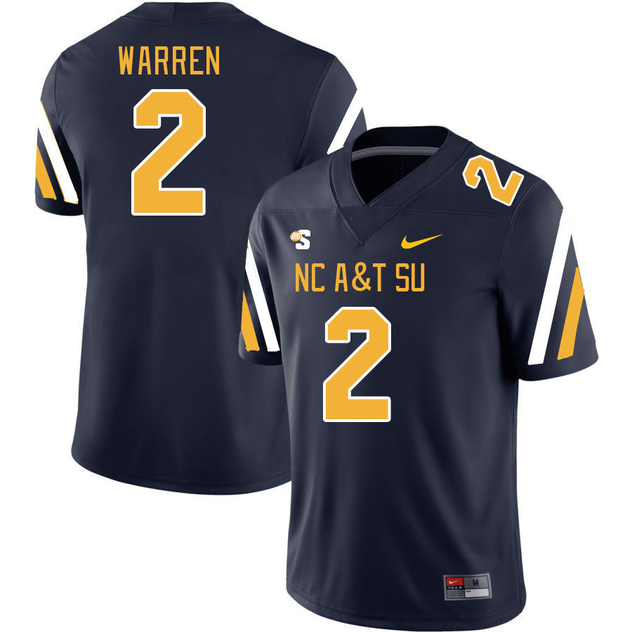 Men-Youth #2 Jamison Warren North Carolina A&T Aggies 2023 College Football Jerseys Stitched-Blue